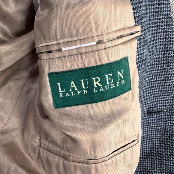 Ralph Lauren Mens Houndstooth Blazer‎ 40R Wool Gray Blue Checkered 2 Button Prep - Picture 5 of 7